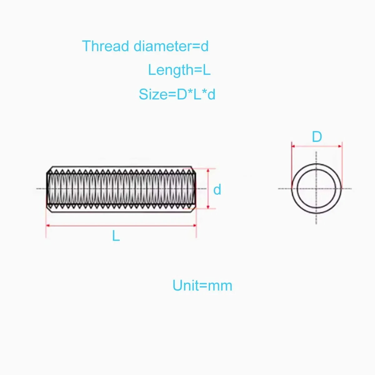 304 Stainless Steel Internal berulir silinder Pin/pemosisian lubang, batang penghubung ujung ganda Pin M3M4M5M6M8M10