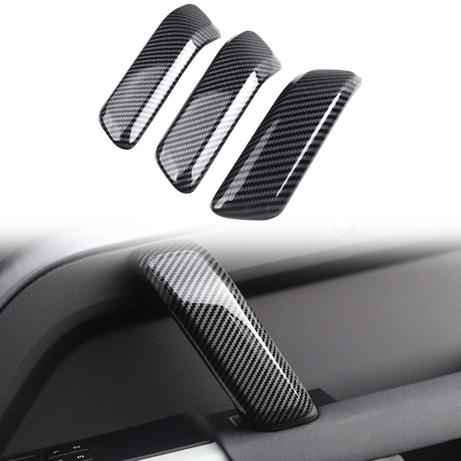 For Land Rover Defender 110 2020-2024 Car interior Accessories Side Door Armrest Handle Overlay Cover Trim ABS Carbon Black 3pcs