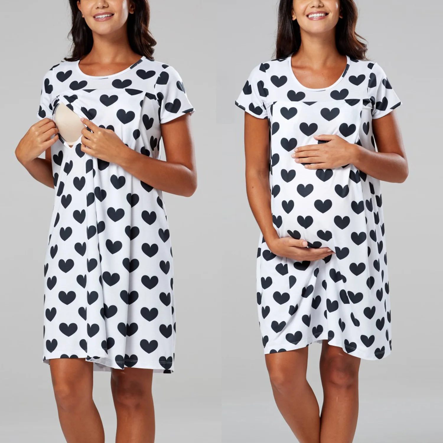 

New Maternity Clothes Dress Breastfeeding Dresses Short Sleeve Nursing Dress Suitable for Childbirth In the Hospital Q03005