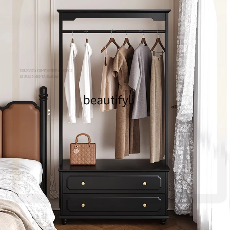 

American retro high-end floor coat rack medieval style bedroom multi-functional bedside hanger with locker integrated