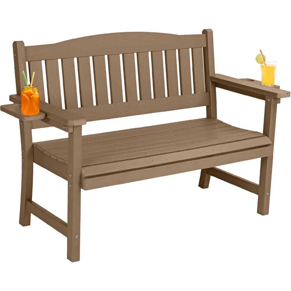 

2-Person HIPS Outdoor Benches, Weatherproof Garden Bench with 800 lbs Weight Capacity, Artificial Wood Grains, Never Rot or Fade