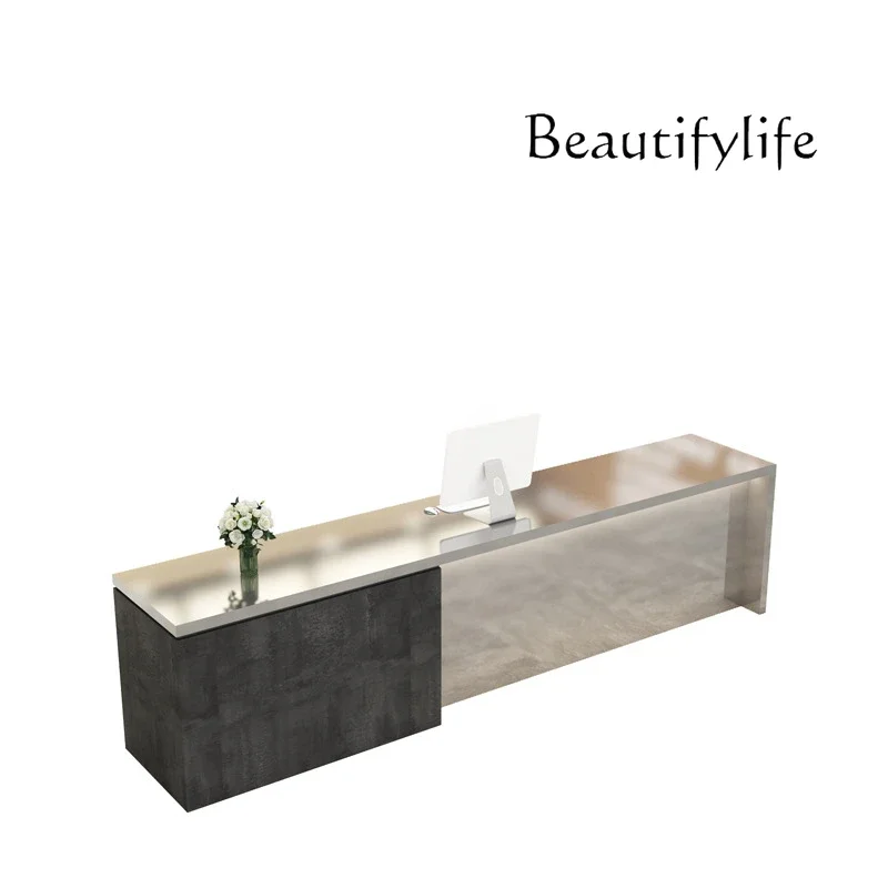 

Ljy Simple company front desk reception desk gray stainless steel water bar