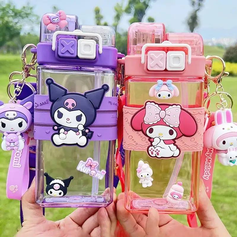 

520Ml Sanrioed Children's Water Cup Summer Cartoon Kuromi Cinnamoroll Student Double Drinking Cup Portable Large Capacity Cute