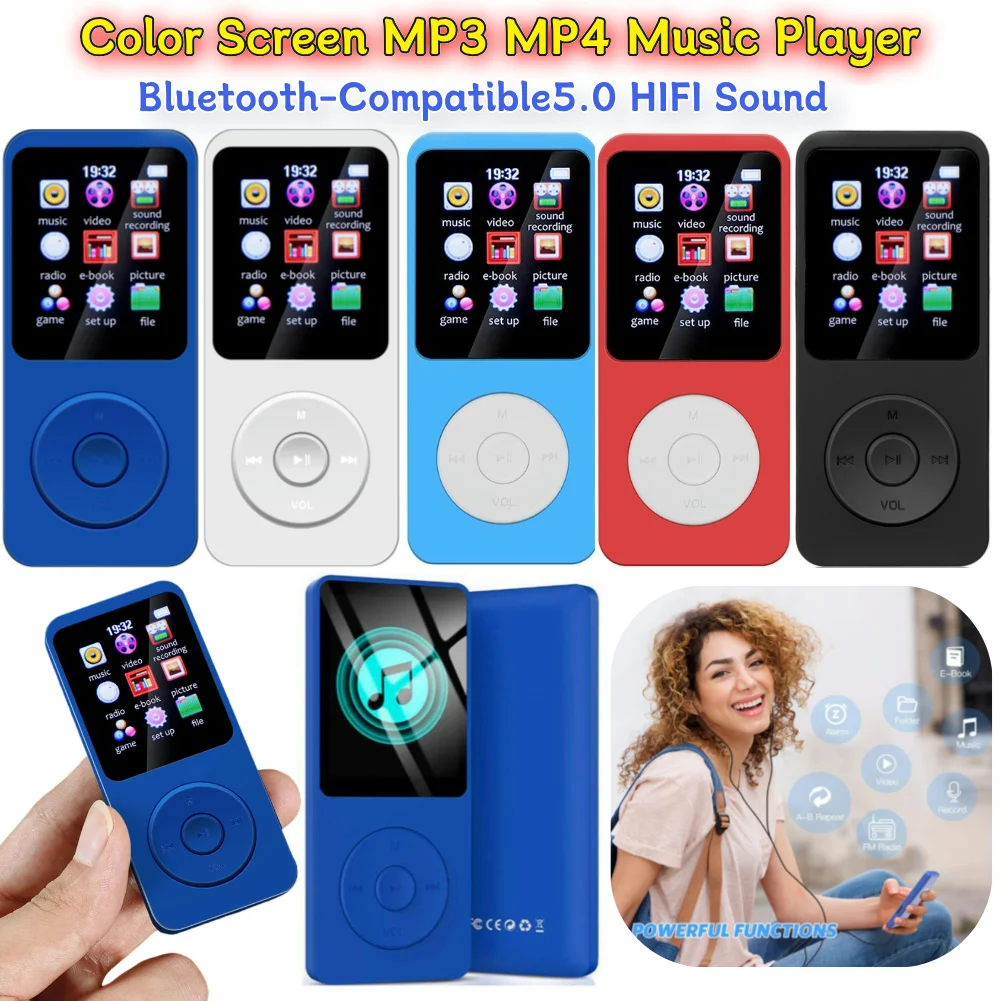 MP3 MP4 Player Portable HiFi Music Player 1.8in Color Screen Bluetooth-Compatible5.0 Music Stereo Player Gift for Kid