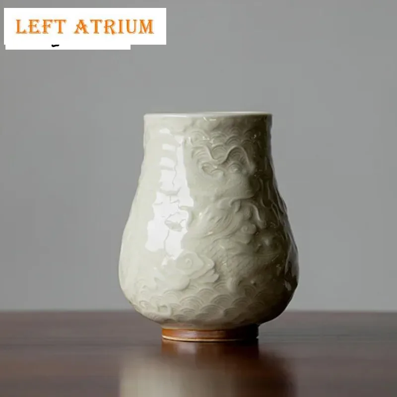 

Honey Glaze Ceramic Tea Six Gentlemen Bucket Relief Dragon And Phoenix Art Tea Ceremony Household Tea Maker Tools Container Gift