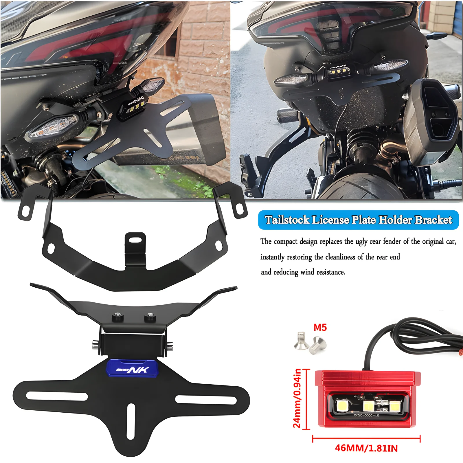 

FOR CFMOTO CF800NK 800NK 800 NK 2023 Motorcycle Rear Short Tail Stock Tailstock License Plate Holder Bracket Turn Signal Light
