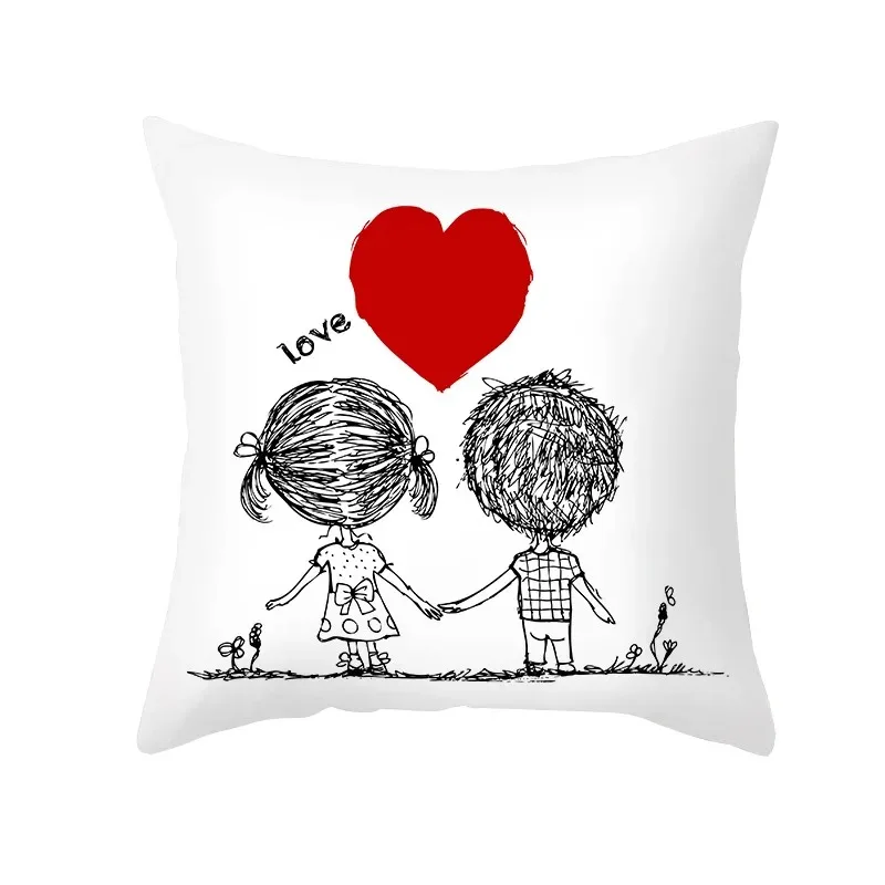 Simple Strokes Love Heart Decorative Pillowcase Office Living Room Home Pillowcase Car Ornaments