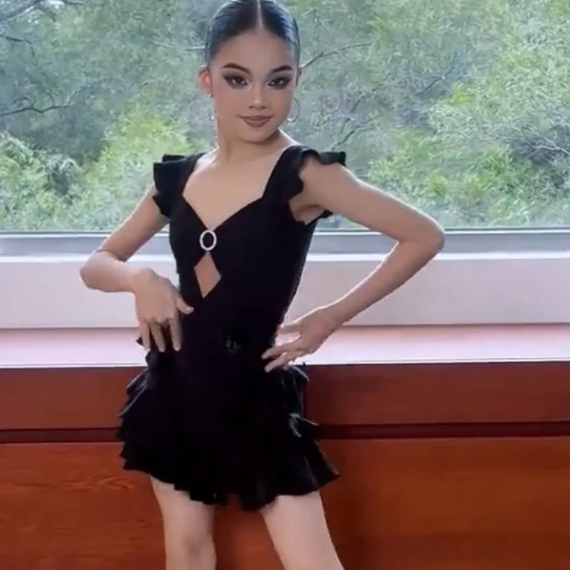 새로운 라틴 댄스 의상 여름 연습복 여성용 댄스 스커트 어린이용 없음