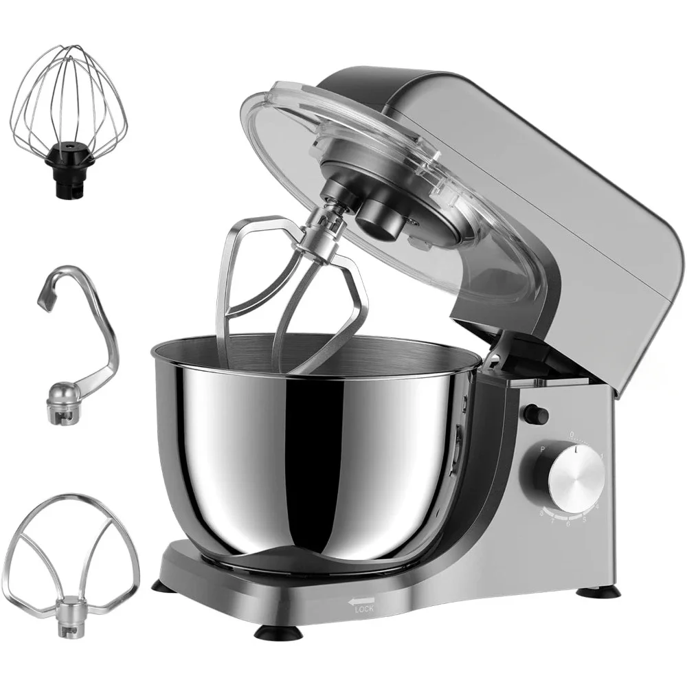 Mixer makanan listrik, 380W 8 kecepatan, mangkuk Stainless Steel 4.75-Qt & kocokan telur & kait adonan aman mesin cuci piring, Mixer berdiri