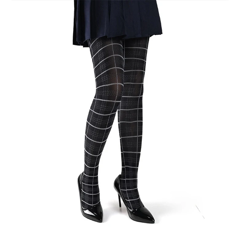 Collants Jacquard à carreaux de Style britannique Vintage pour femmes, Leggings fins et confortables en velours, bonneterie Lolita élégante en Nylon chaud