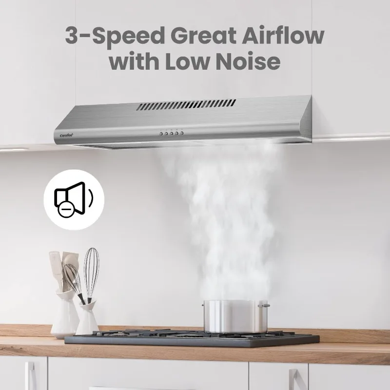 Cvu304ast 30 Inch Onderkast Geleid/Ductless Converteerbare Slanke Ontluchting Duurzaam Roestvrijstalen Keuken Herbruikbaar Filter, 3 Snelheid