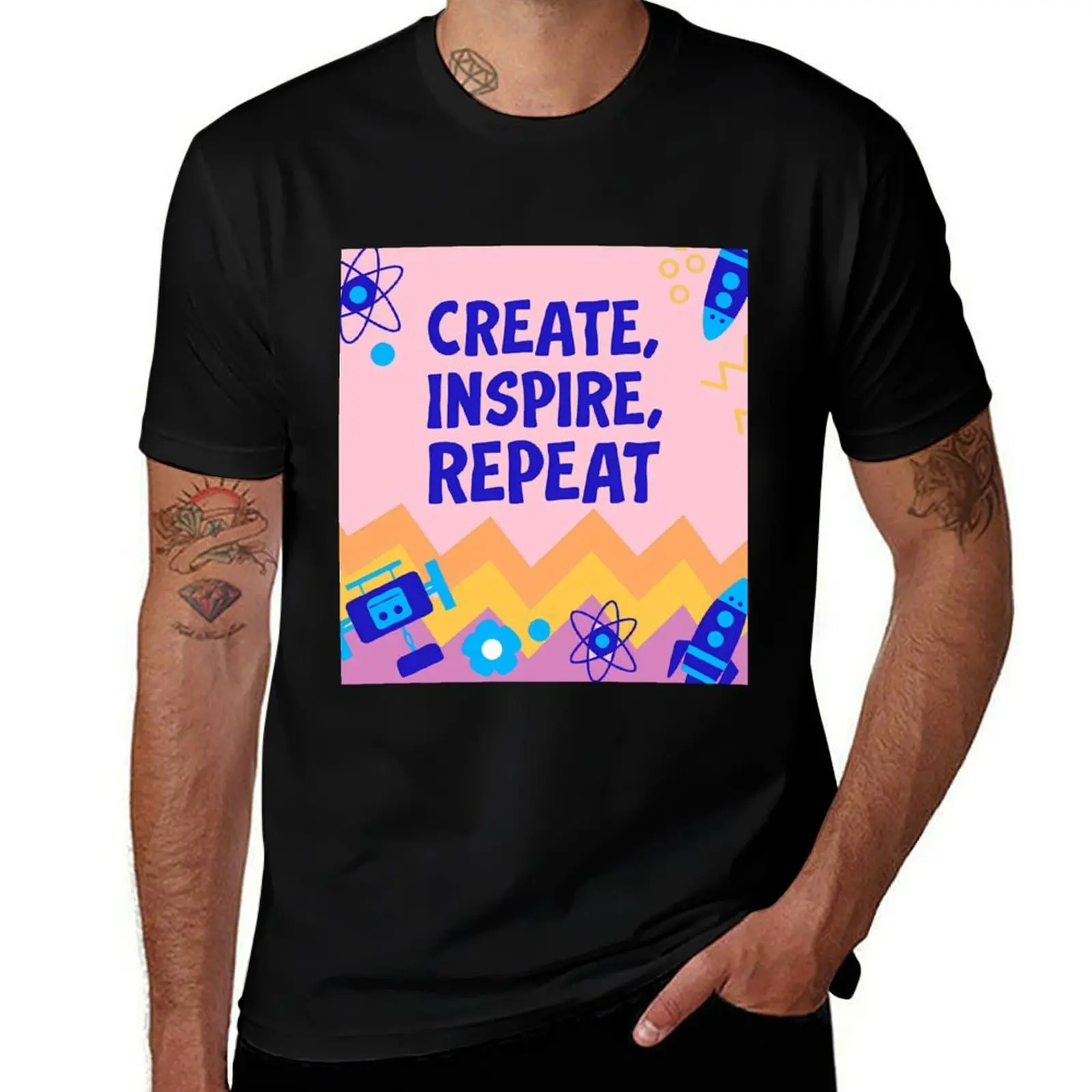 

Create, Inspire, Repeat Makerspace Poster Design T-Shirt funny gifts funny costumes new edition Men's cotton t-shirt