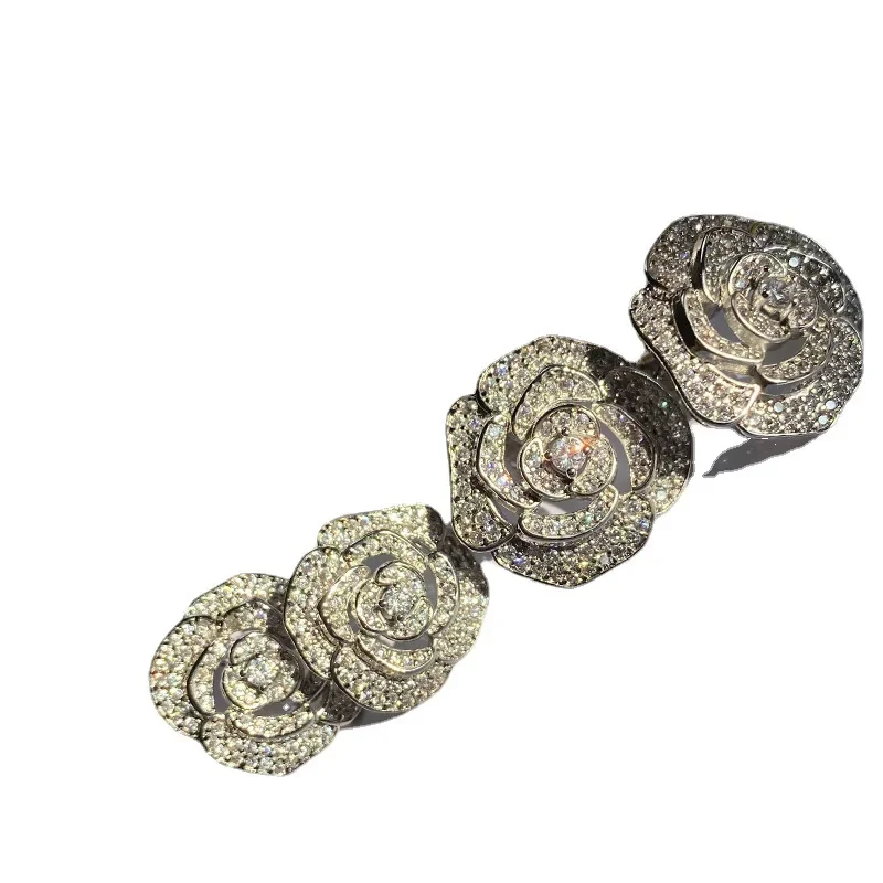Moissanit MDL. Set di gioielli di nicchia in stile Anello con zirconi completi Camelia S925 placcato in argento