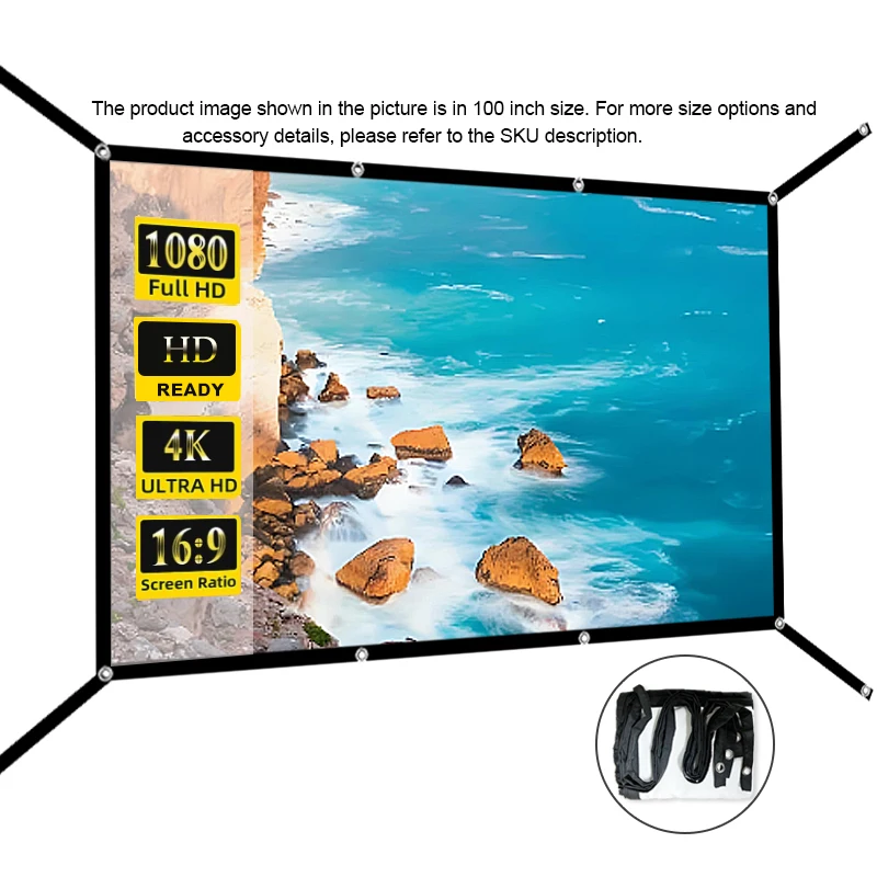 60-150 inch wall mounted foldable projection screen, simple home theater projection screen - extended version