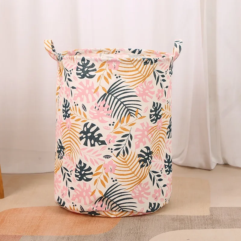 Portable Foldable Home Laundry Storage Bag Print Laundry Basket Cotton Linen Hamper for Kids Toys Dirty Clothes Basket Large