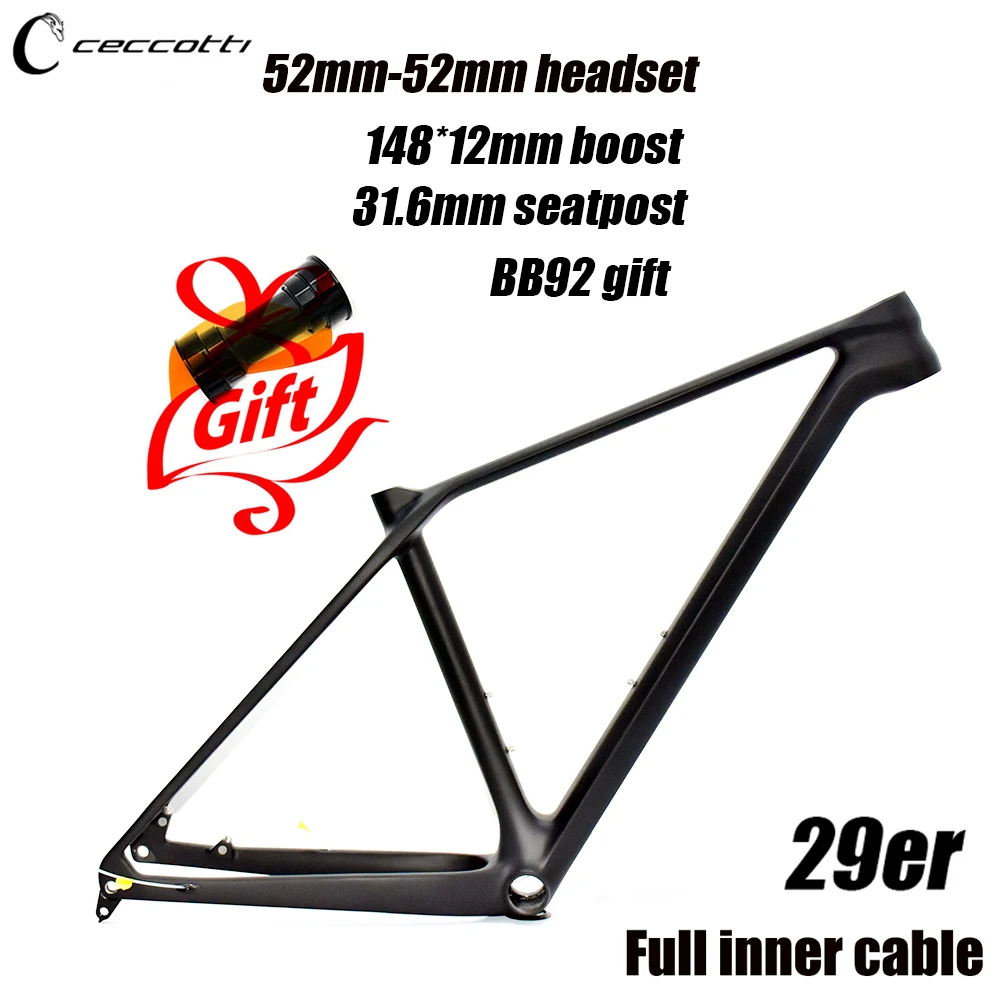 29er Mountain Bike Carbon Frame, 148x12mm Thru Axle, BB92 BOOST 29, Full Inner Cable MTB, 2023