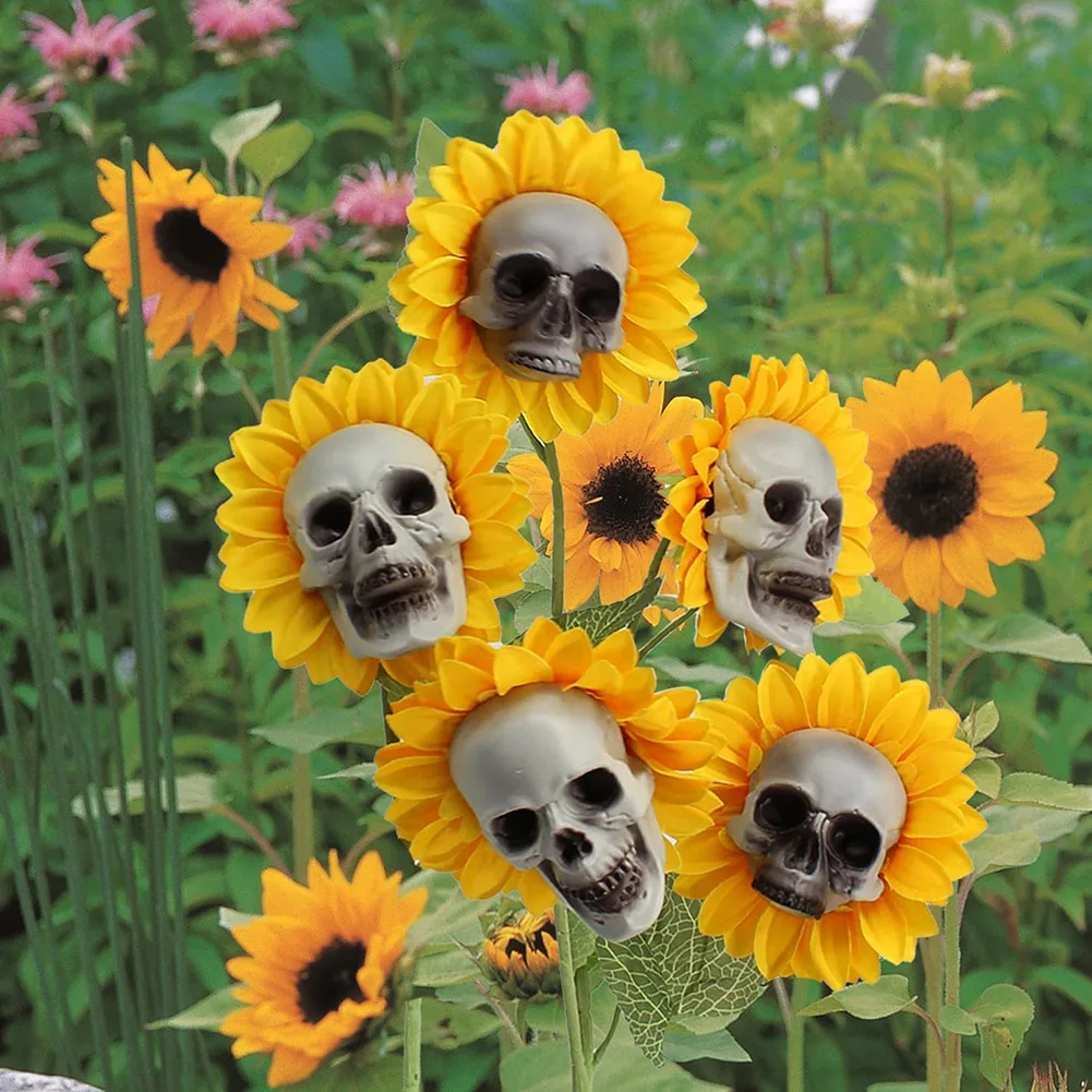 Halloween Skull Sunflower Decoration Halloween for Indoor Outdoor Garden Patio Lawn Yard Lawn Terrace Ornaments