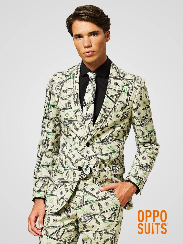 

New Homme 3 Piece Dollar Print Men's Suits Groom Tuxedo For Wedding Groomsman Spring Beach Male Quality Suit Stage Costume 2025