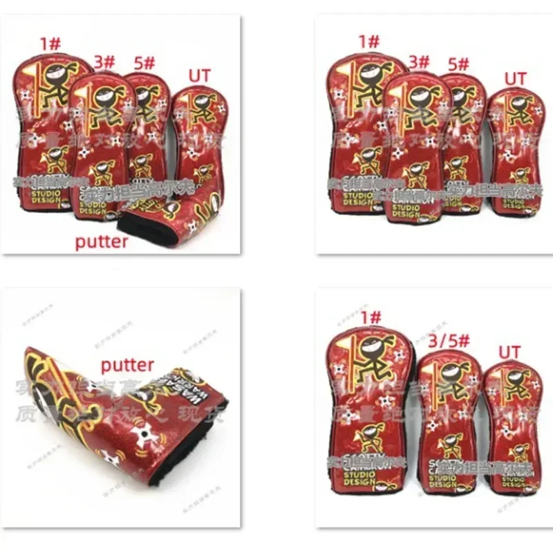 Golf accessories PU  Big Red Golf Club Head Cover Cap for Drivers Wood Putters No.1 No.3 No.5 UT