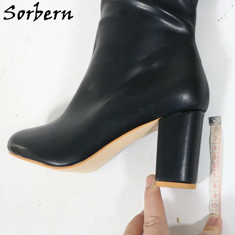 Sorbern Custom Extra Wide Boots Women 8Cm Block Mid Heels Round Toe Chunky Heeled Unisex Mid Thigh Boot Zipper Up