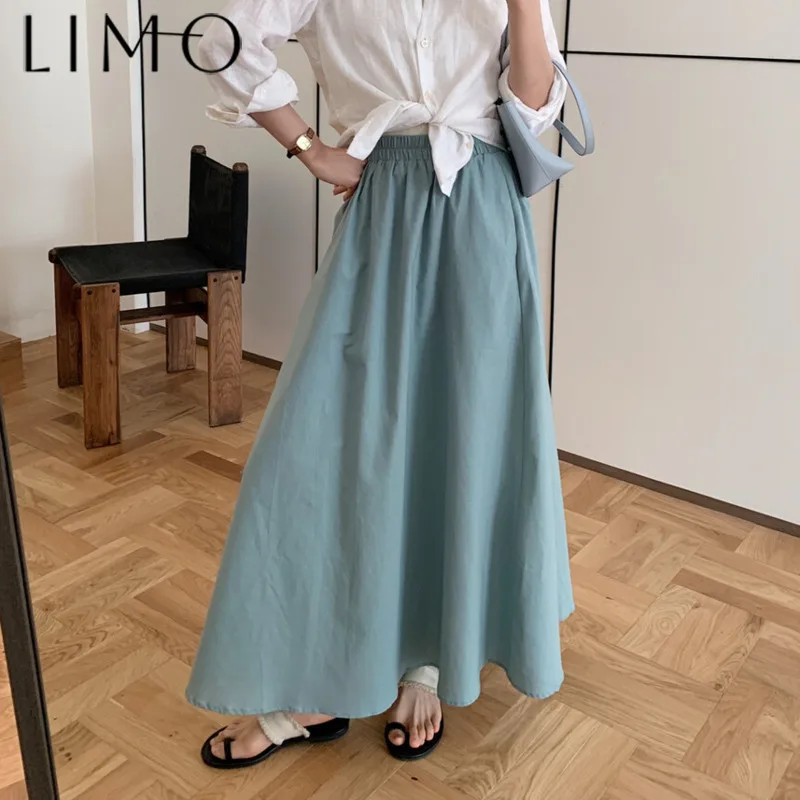 

LIMO SS25 A-Line Flared Skirt Cotton Linen Elastic Waist Casual Solid Color Elegant Chic Fashionable Spring Summer Skirt