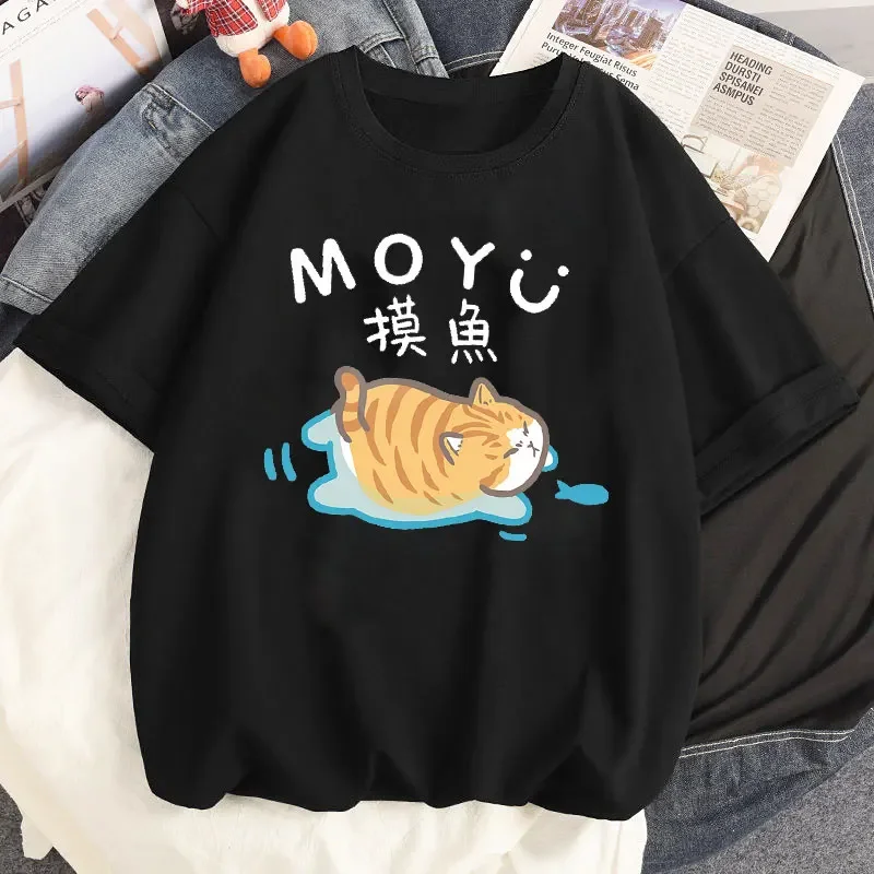 

Cartoon Short sleeved Clothing Women's T-shirt Y2k Cute Cat Graphic Tops Puppy Print Dog Kitten Pullover Shirt Girls Streetwear