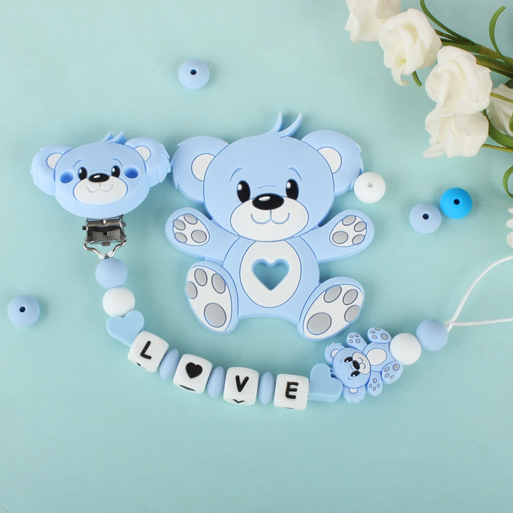 3Pcs/set Silicone Beads Teether Baby Pacifier Clips Cartoon unicorn bear Teething Toys BPA Free DIY Pacifier Chain Accessories