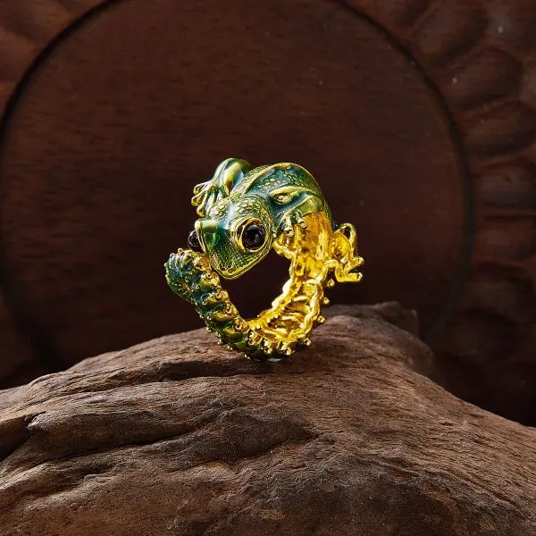 Frosch-Tritter-Tierringe für Damen und Herren, künstlerisches Design, Retro-Stil, größenverstellbar, Unisex, Statement-Ringe, silberfarben, Geschenk