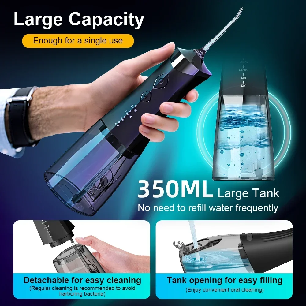 Portable Rechargeable Oral Irrigator 4 Cleaning Modes IP7 Waterproof 350ML Dental Water Flosser for Teeth Whitening Jet Floss view 4