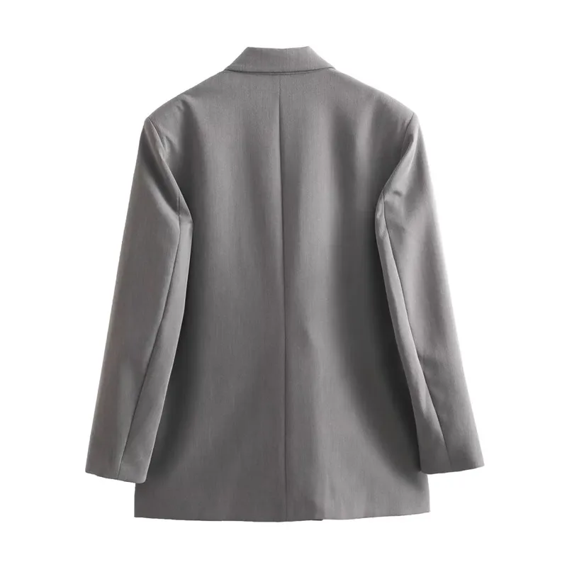 TRAF-Blazer de gran tamaño con doble botonadura para mujer, chaqueta informal de manga larga con botones para oficina, Otoño, 2023