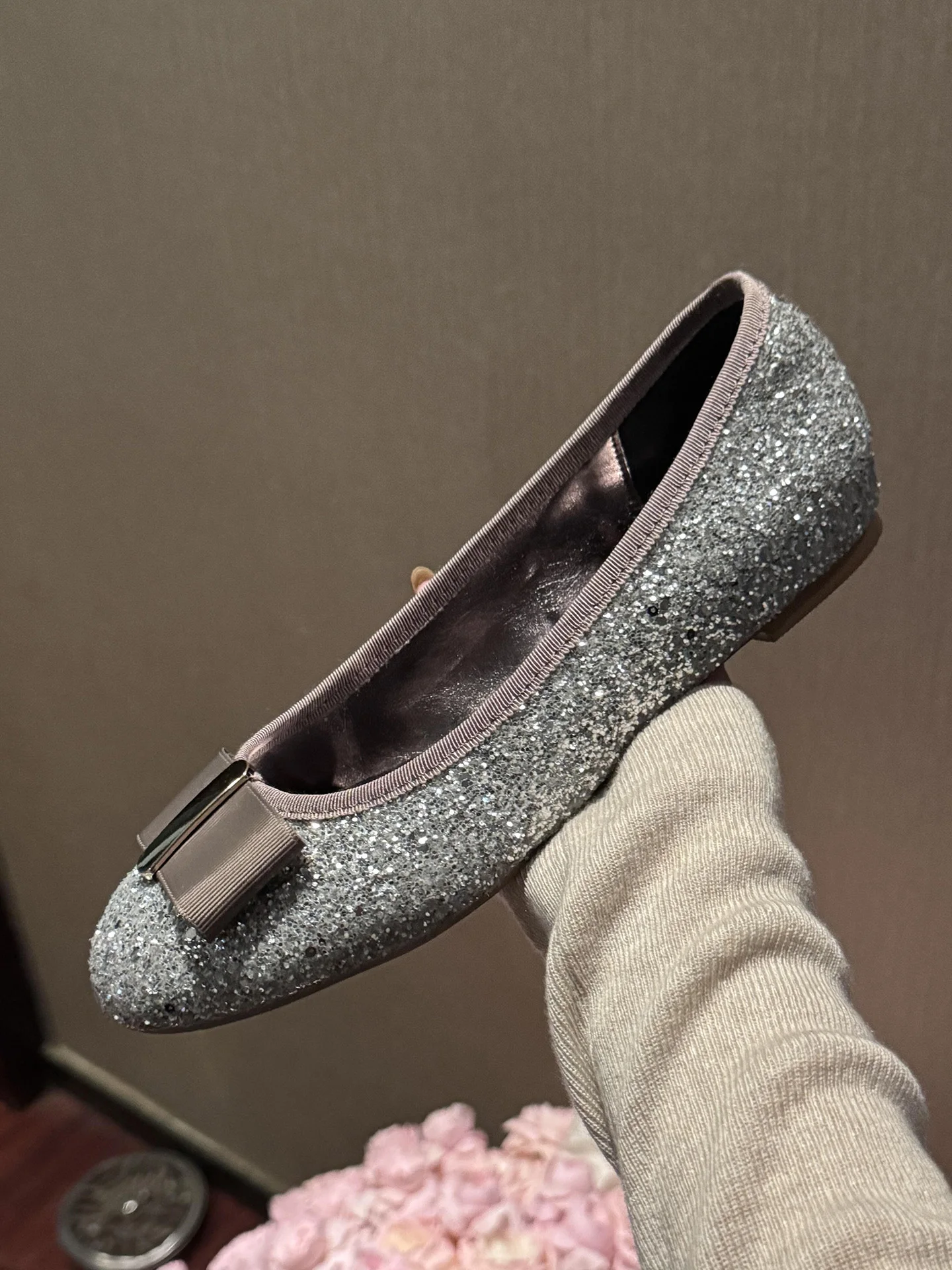 ballet-flat-shoes-women's-round-toe-slip-on-knot-shiny-sequins-summer-new-style-french-style-fashion-single-shoes