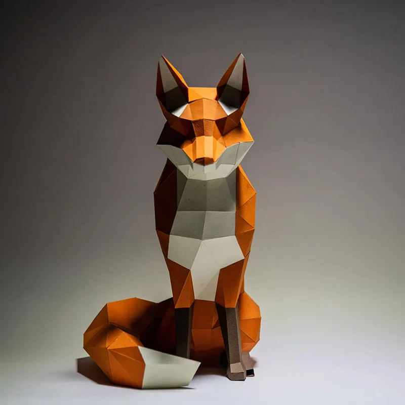 

40cm 3D puzzle animal model sitting fox Animal Sculpture fox Papercraft bedroom Living Room handmade DIY Geometric origami model