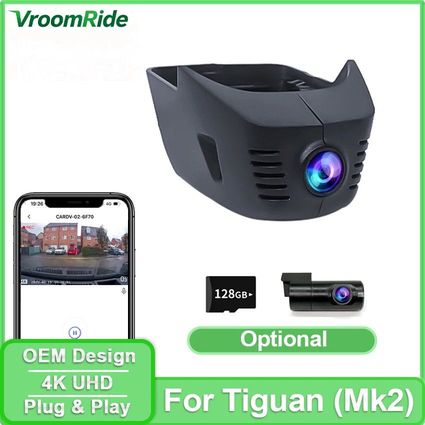 

Новая 4K 2160P автомобильная видеокамера для Volkswagen 86mm VW Tiguan II 2 2er mk2 2016-2024, автомобильный видеорегистратор с Wi-Fi