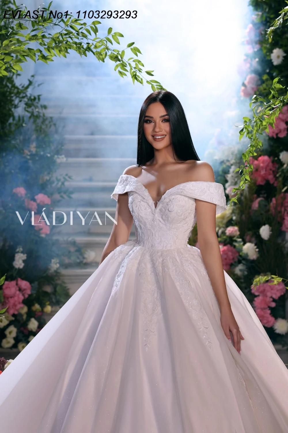 EVLAST Aangepaste Vintage A-lijn Trouwjurk Off Schouder Kant Applique Kristal Kralen Glanzende Bruidsjurk Robe De Mariee TBD133