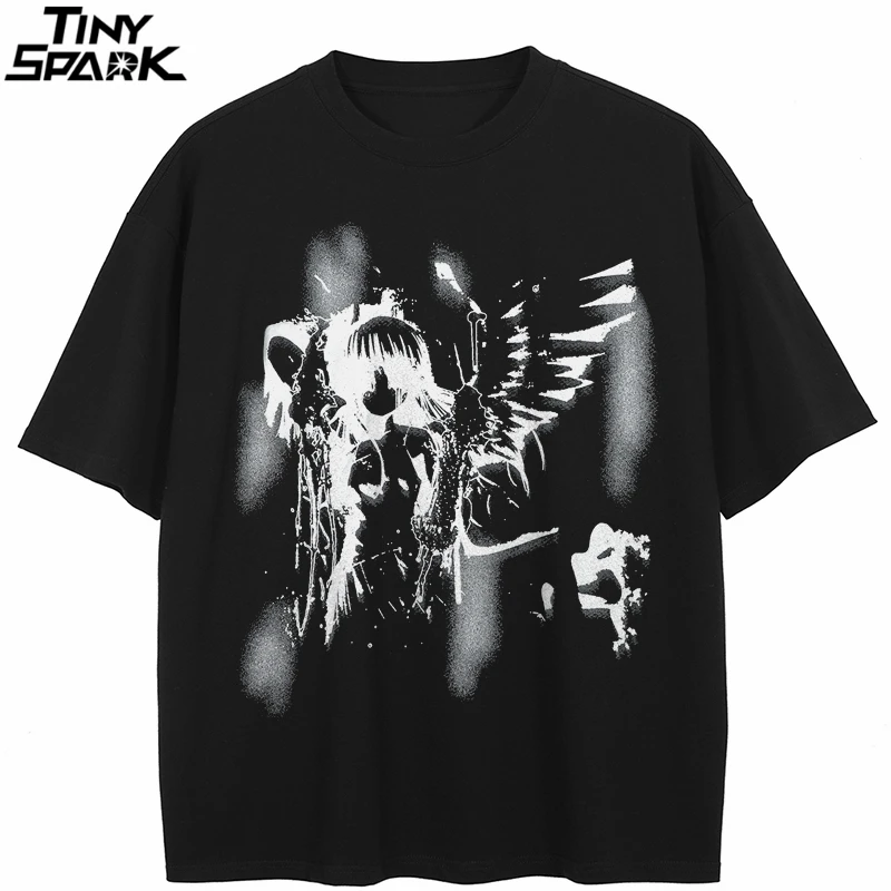 T-Shirt Streetwear Cartoon Grafik Anime Engel Mädchen T Shirt Baumwolle Hipster Männer T-shirt Unisex Tops Tees Schwarz Harajuku