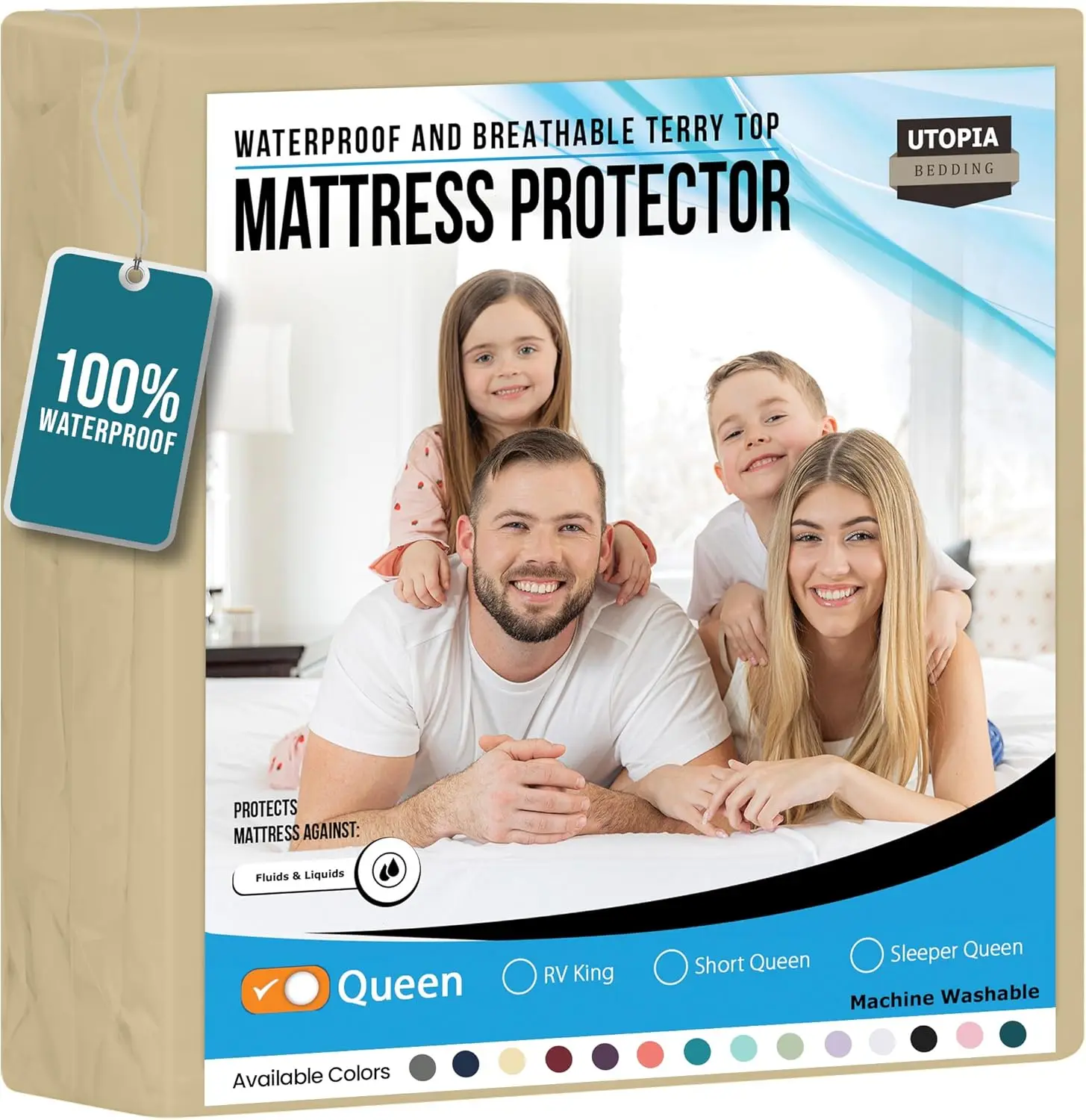

Водонепроницаемая защита для матрасов Queen Size, чехол для матраса премиум-класса Терри 200 г/м2, дышащий, приталенный стиль с эластичными карманами