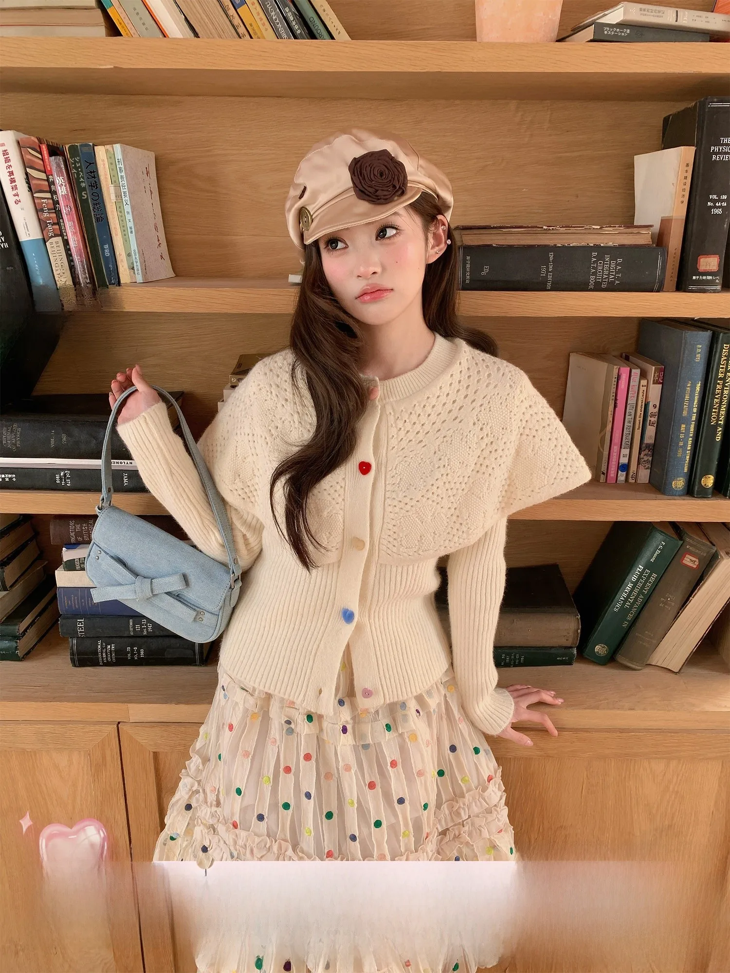 

Ruan Ruan Nai Fu Yun Duo Design Knitted Long Sleeve round Neck Cardigan Women's Spring Slimming Open Front Top