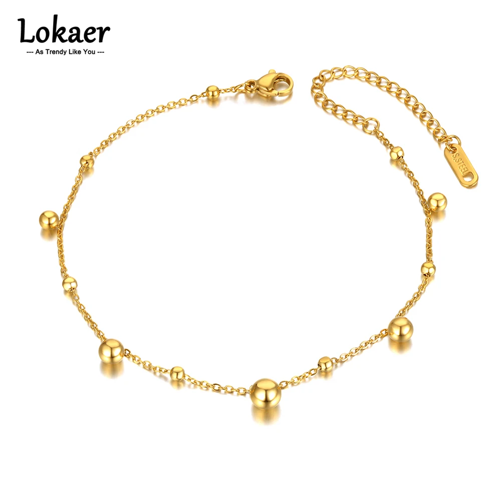 Lokaer 18K Gold Plated Stainless Steel Round Ball Charm Anklets For Women Trendy Bohemia Beach Party Chain Anklet Jewelry A21030