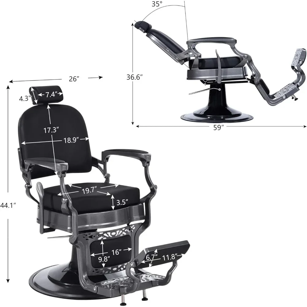 Barber Chairs Heavy Duty Vintage Barber Chair All Purpose Hydraulic Recline Salon Beauty Spa Equipment 3850 (Black)