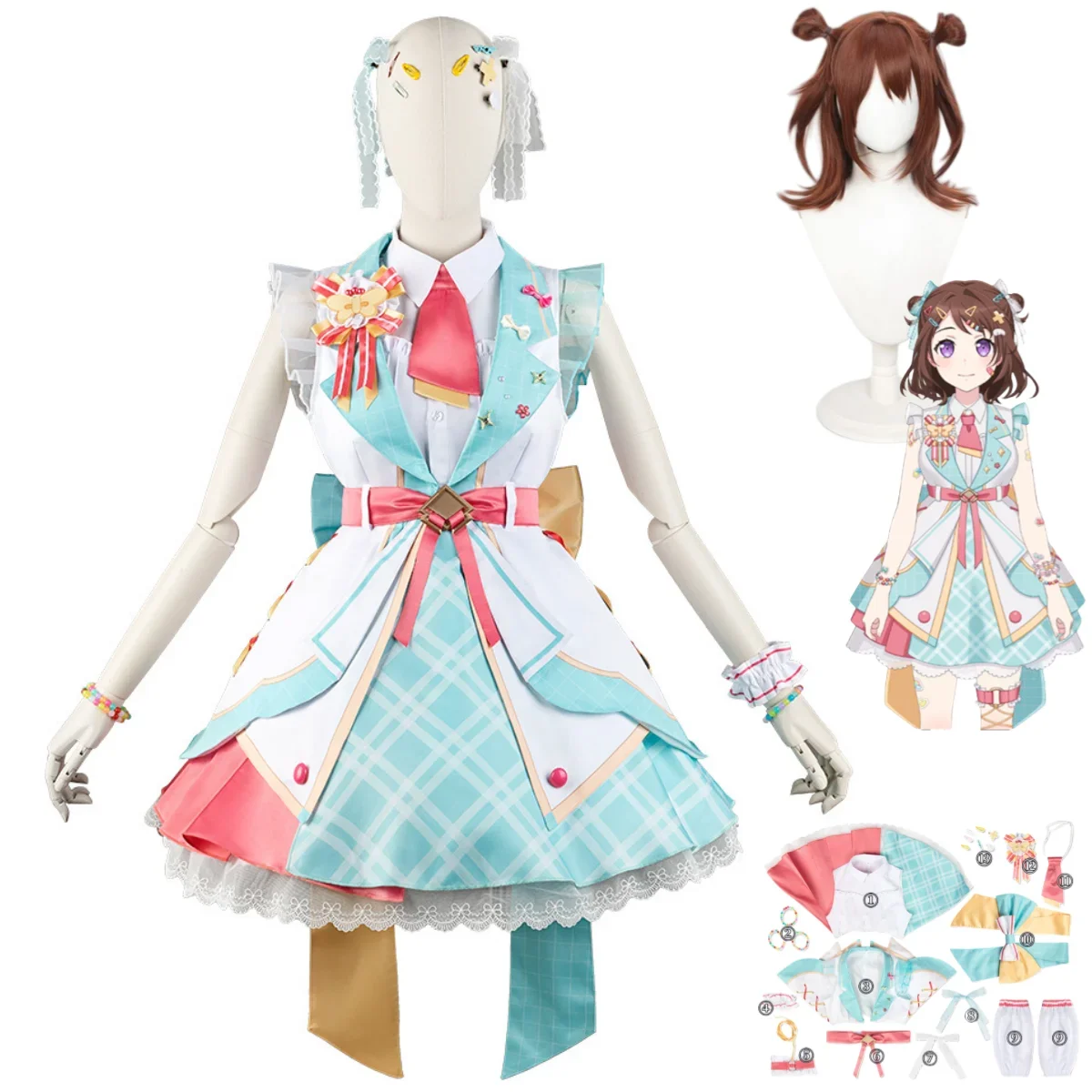 Anime BanG Dream! Toyama Kasumi Cosplay Costume Poppin’Party Powder Blue Dress Lolita Wig Woman Kawaii Carnival Christmas Suit