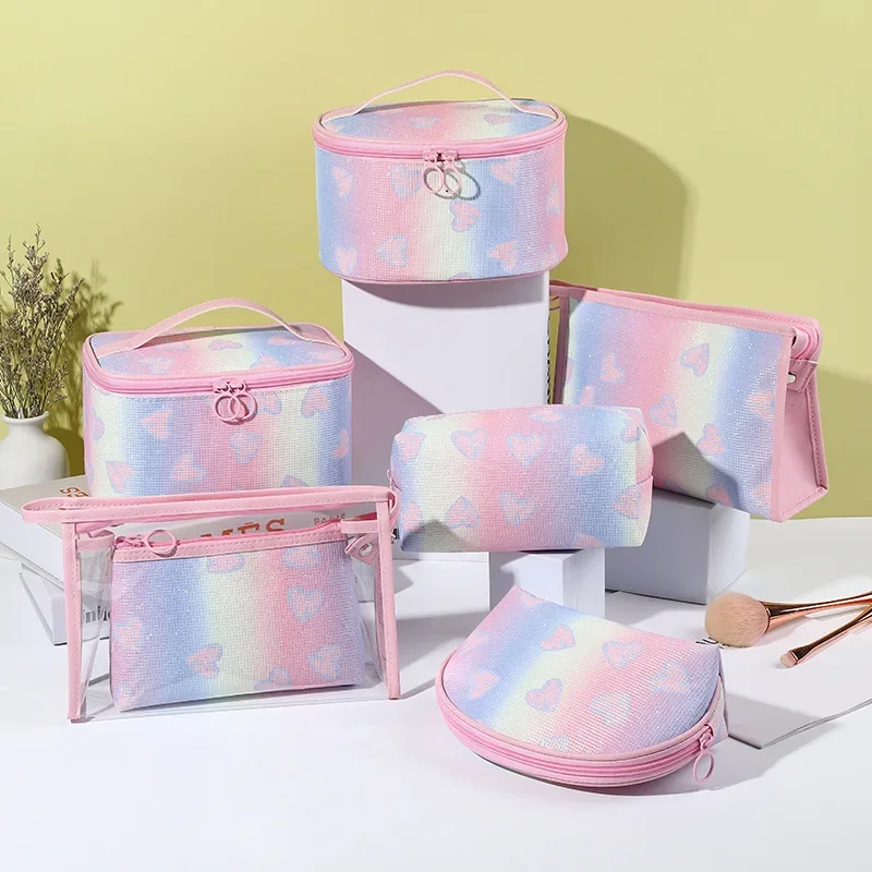 New Makeup Pouch Flash Pink Gradient Women Makeup Bag Cosmetic Bag Large Capacity Toilet Bag Business Travel Cosmetic Organizer