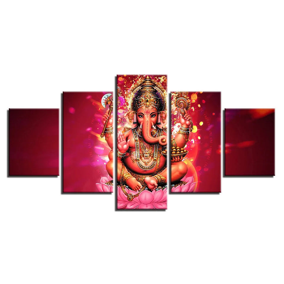 Ready to Hang Customize Modern India Ganesh Framed Canvas Wall Art Printed Painting for Home Living Room Decor