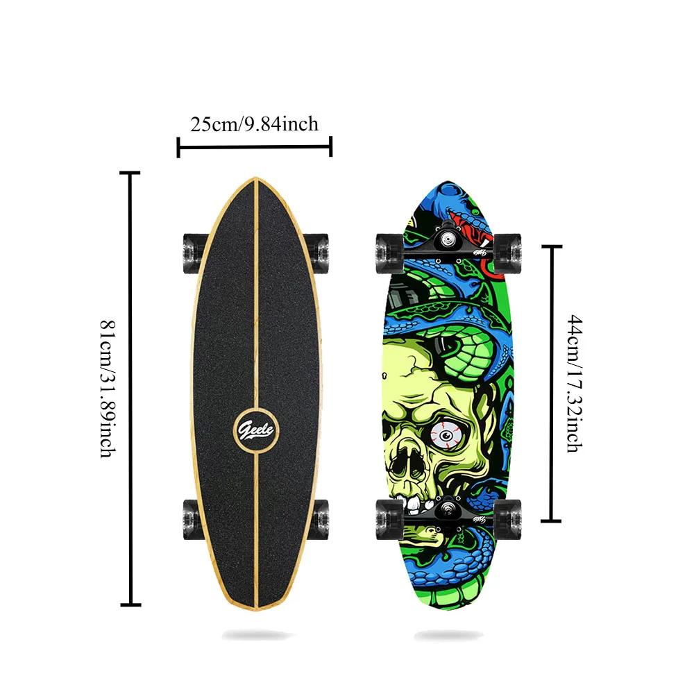 Land four-wheel balanced skateboard, high elasticity PU wheels, maple body, shock-absorbing and anti slip graffiti pattern