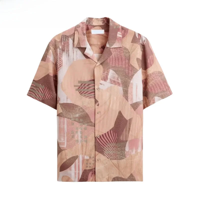 

Lightweight Summer Men's irt Printed ort Sve Side Slit Busin Casual Cotton Blend Faionable Summer Wear