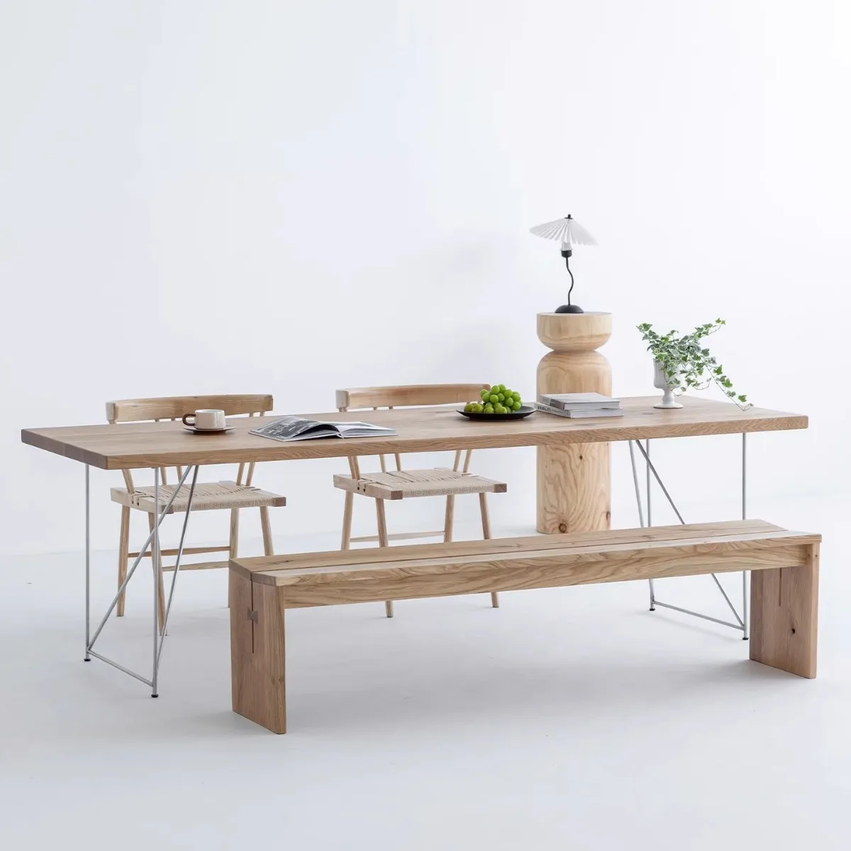 Work conference table desk desk solid wood dining table log tea table stainless steel legs