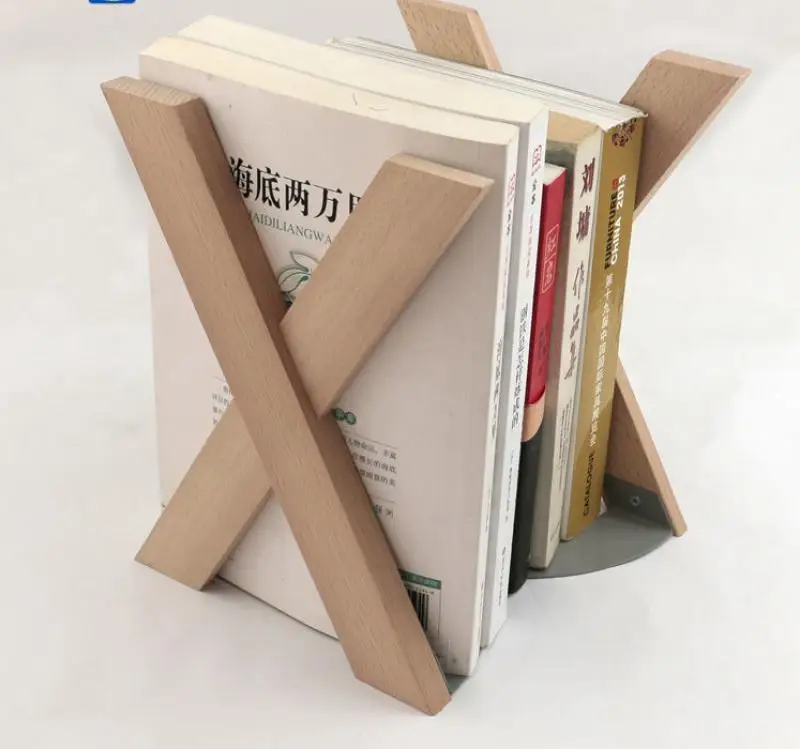 1 Pair Ins Nordic Style X-Shaped Solid Wood Bookends Retro Creativity Simplicity Tabletop Portable Book Storage Bookends