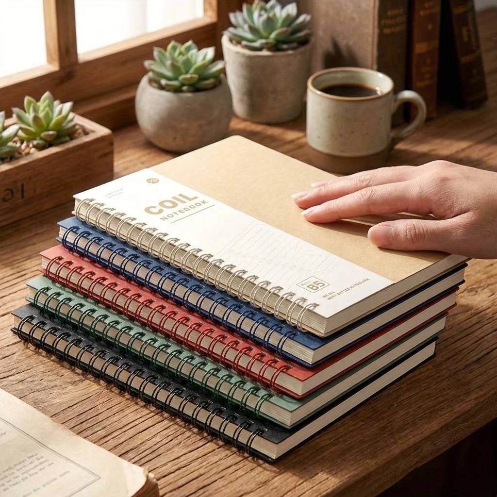 Cuaderno Espiral A5/B5 de Alta Calidad, 120 Páginas Gruesas Color Crema, Cuadernos de Bolsillo con Encuadernación Plana y Anillas