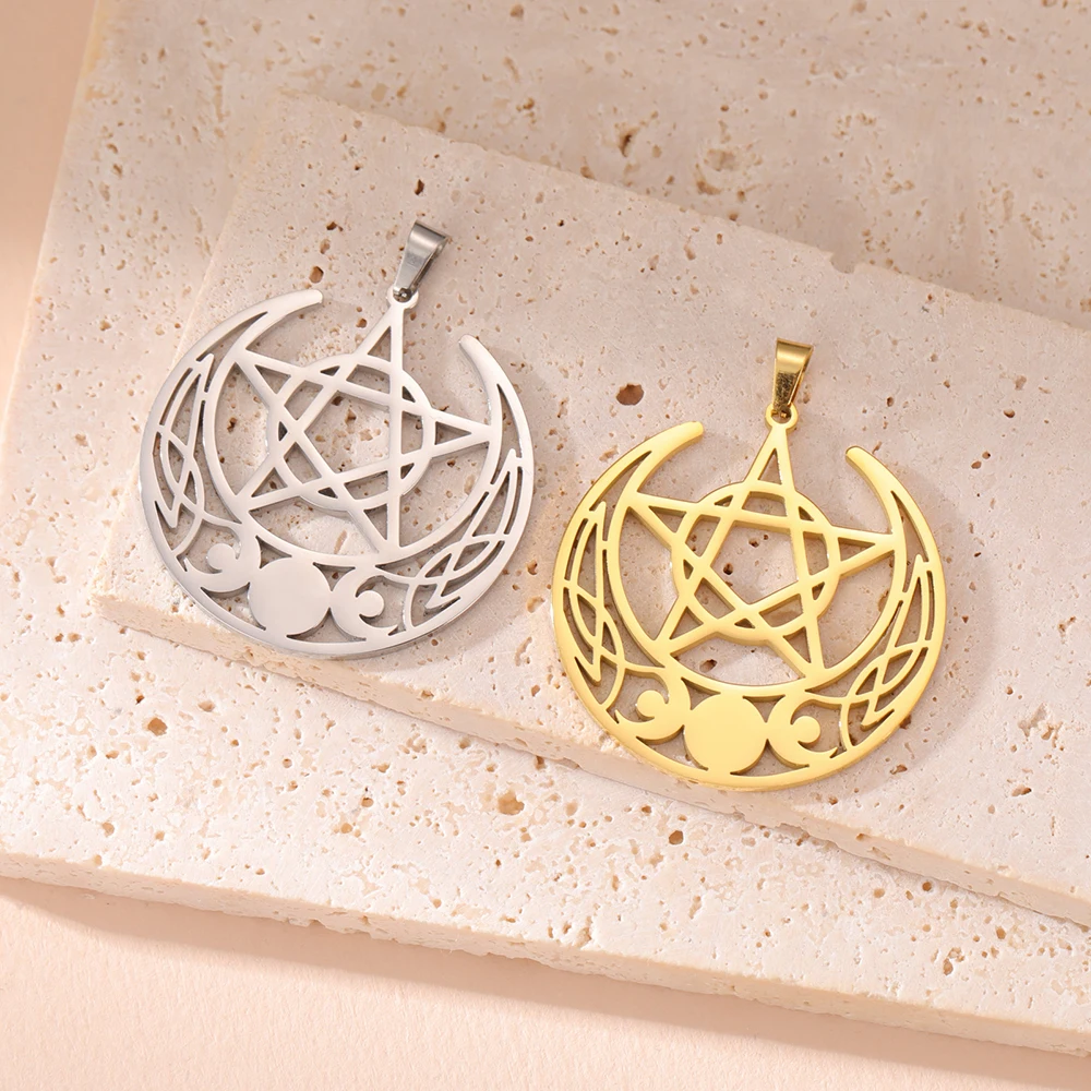 Dawapara faza księżyca Pentagram konstelacje wisiorek Wiccan Pagan magiczny Amulet Charms ze stali nierdzewnej do tworzenia biżuterii