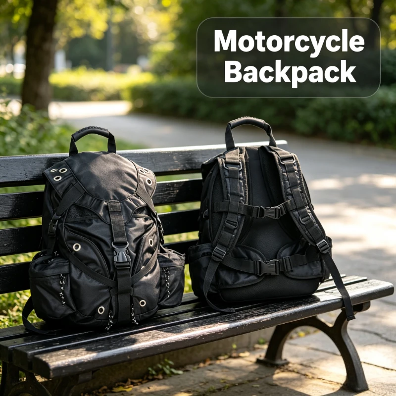 14 Inch Adjustable Motorbike Backpack Ergonomic Breathable Back System Zipper Buckle Closure Rider Storage Bag
