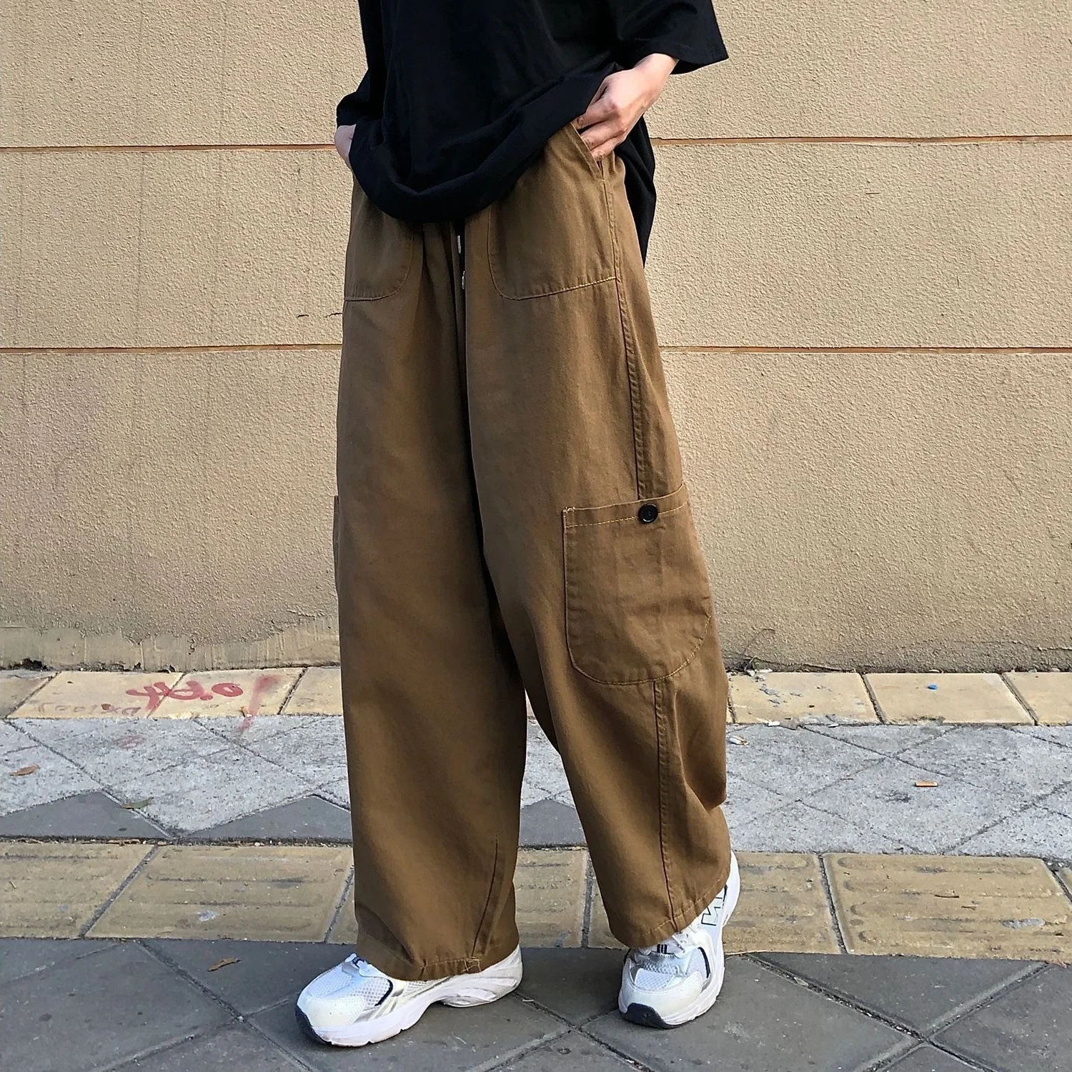 

plus Size Women's Casual Wide Leg Pants Straight Cut Drapey Spring Autumn Vintage Loose Fit Workwear Trousers for Fat MM
